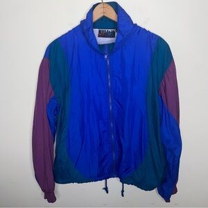 Vintage Voit Equipment Size Medium Color block Blue and Teal Zip Up Jacket